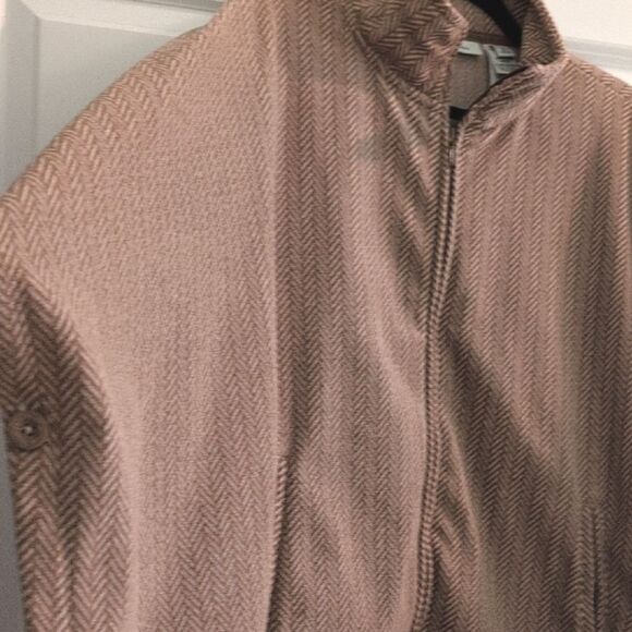 L. L. Bean Tan Herringbone Full Zip Fleece Poncho Cape Jacket Size M - Picture 6 of 12